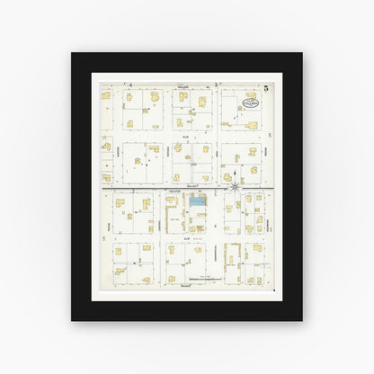 Old map wall art mockup — black gallery frame with white mat — Sanborn Fire Insurance Map from Coleman, Coleman County, Texas (1904), Sheet #0005