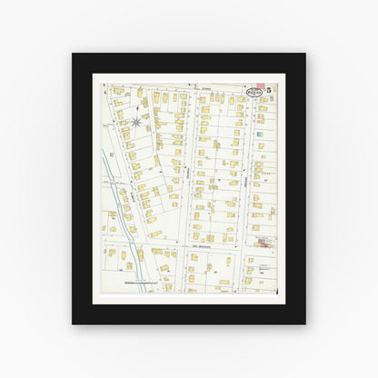 Old map wall art mockup — black gallery frame with white mat — Sanborn Fire Insurance Map from Medina, Orleans County, New York (1904), Sheet #0005