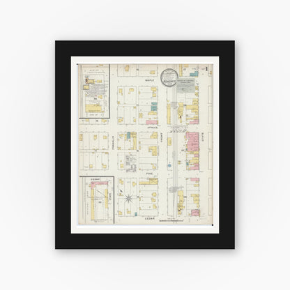 Old map wall art mockup — black gallery frame with white mat — Sanborn Fire Insurance Map from Nokomis, Montgomery County, Illinois (1893) - Complete Map Set