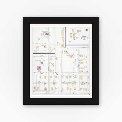 Old map wall art mockup — black gallery frame with white mat — Sanborn Fire Insurance Map from Taylorville, Christian County, Illinois (1906), Sheet #0010