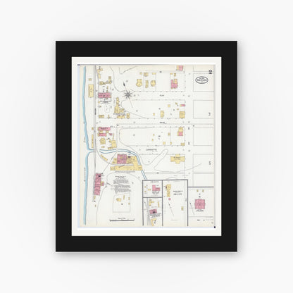 Old map wall art mockup — black gallery frame with white mat — Sanborn Fire Insurance Map from Warsaw, Hancock County, Illinois (1906), Sheet #0002
