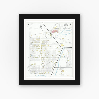 Old map wall art mockup — black gallery frame with white mat — Sanborn Fire Insurance Map from Fair Lawn, Bergen County, New Jersey (1929), Sheet #0009