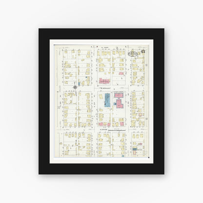 Old map wall art mockup — black gallery frame with white mat — Sanborn Fire Insurance Map from Kankakee, Kankakee County, Illinois (1914), Sheet #0013