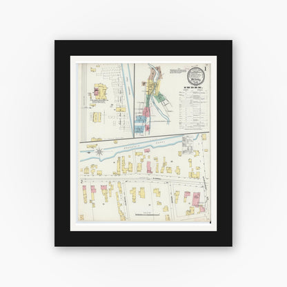 Old map wall art mockup — black gallery frame with white mat — Sanborn Fire Insurance Map from Whitehall, Washington County, New York (1896), Sheet #0001