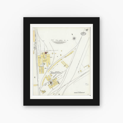 Old map wall art mockup — black gallery frame with white mat — Sanborn Fire Insurance Map from Suffolk, Independent Cities, Virginia (1898), Sheet #0017