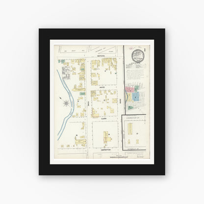 Old map wall art mockup — black gallery frame with white mat — Sanborn Fire Insurance Map from San Leandro, Alameda County, California (1890) - Complete Map Set