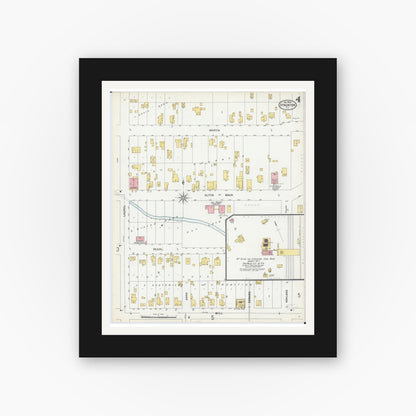 Old map wall art mockup — black gallery frame with white mat — Sanborn Fire Insurance Map from Staunton, Macoupin County, Illinois (1899), Sheet #0004