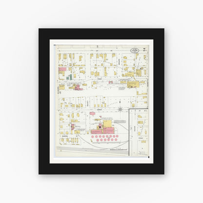Old map wall art mockup — black gallery frame with white mat — Sanborn Fire Insurance Map from Logan, Hocking County, Ohio (1900), Sheet #0007