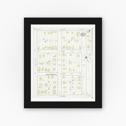 Old map wall art mockup — black gallery frame with white mat — Sanborn Fire Insurance Map from Tracy, Lyon County, Minnesota (1917), Sheet #0004