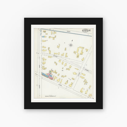 Old map wall art mockup — black gallery frame with white mat — Sanborn Fire Insurance Map from Sherburne, Chenango County, New York (1892), Sheet #0004