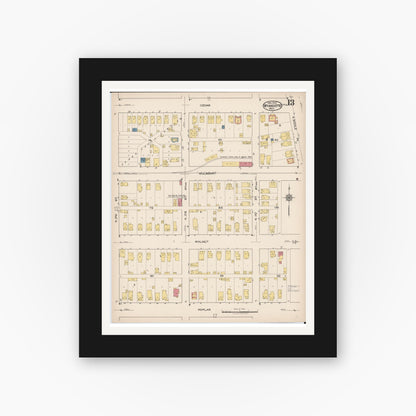 Old map wall art mockup — black gallery frame with white mat — Sanborn Fire Insurance Map from Wyandotte, Wayne County, Michigan (1922), Sheet #0013