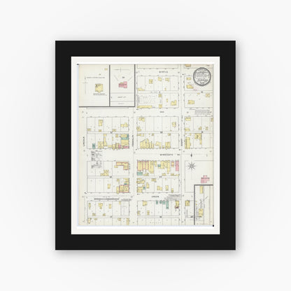Old map wall art mockup — black gallery frame with white mat — Sanborn Fire Insurance Map from Glenwood, Pope County, Minnesota (1895), Sheet #0001