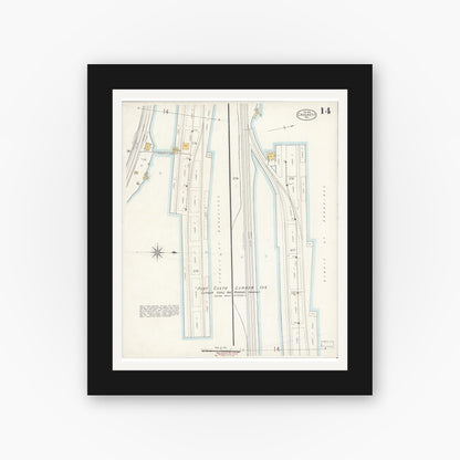 Old map wall art mockup — black gallery frame with white mat — Sanborn Fire Insurance Map from Crockett, Contra Costa County, California (1906), Sheet #0014
