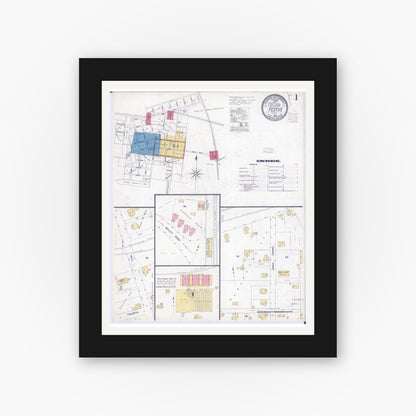 Old map wall art mockup — black gallery frame with white mat — Sanborn Fire Insurance Map from Festus, Jefferson County, Missouri (1908) - Complete Map Set