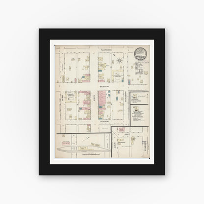 Old map wall art mockup — black gallery frame with white mat — Sanborn Fire Insurance Map from Windsor, Henry County, Missouri (1885), Sheet #0001