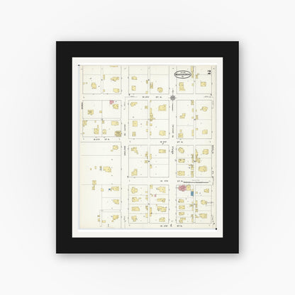 Old map wall art mockup — black gallery frame with white mat — Sanborn Fire Insurance Map from Mountain Grove, Wright County, Missouri (1915), Sheet #0002