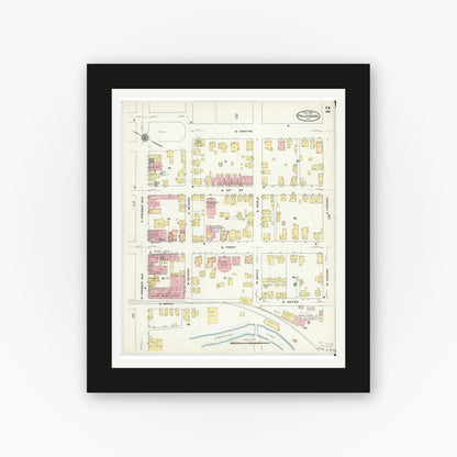 Old map wall art mockup — black gallery frame with white mat — Sanborn Fire Insurance Map from Philipsburg, Centre County, Pennsylvania (1910), Sheet #0002