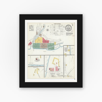 Old map wall art mockup — black gallery frame with white mat — Sanborn Fire Insurance Map from Freeport, Armstrong County, Pennsylvania (1902), Sheet #0001