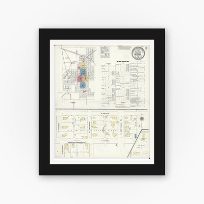 Old map wall art mockup — black gallery frame with white mat — Sanborn Fire Insurance Map from Herrin, Williamson County, Illinois (1909), Sheet #0001