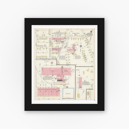Old map wall art mockup — black gallery frame with white mat — Sanborn Fire Insurance Map from Gastonia, Gaston County, North Carolina (1915), Sheet #0011