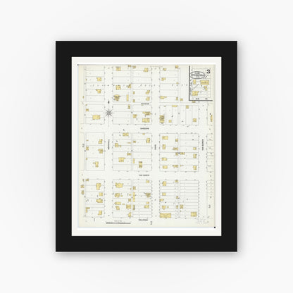 Old map wall art mockup — black gallery frame with white mat — Sanborn Fire Insurance Map from Springfield, Brown County, Minnesota (1899), Sheet #0003