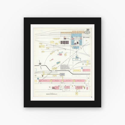 Old map wall art mockup — black gallery frame with white mat — Sanborn Fire Insurance Map from Lebanon, Lebanon County, Pennsylvania (1912), Sheet #0033