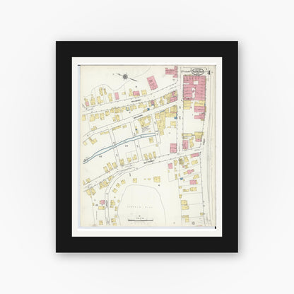 Old map wall art mockup — black gallery frame with white mat — Sanborn Fire Insurance Map from Pomeroy, Meigs County, Ohio (1916), Sheet #0004