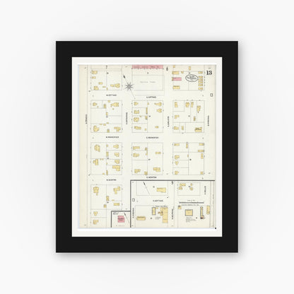 Old map wall art mockup — black gallery frame with white mat — Sanborn Fire Insurance Map from Terrell, Kaufman County, Texas (1902), Sheet #0013