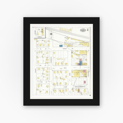 Old map wall art mockup — black gallery frame with white mat — Sanborn Fire Insurance Map from Reinbeck, Grundy County, Iowa (1921), Sheet #0002