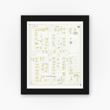 Old map wall art mockup — black gallery frame with white mat — Sanborn Fire Insurance Map from Beloit, Rock County, Wisconsin (1908), Sheet #0012