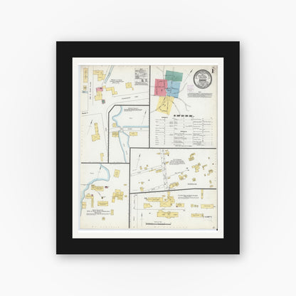 Old map wall art mockup — black gallery frame with white mat — Sanborn Fire Insurance Map from Barre, Worcester County, Massachusetts (1905), Sheet #0001