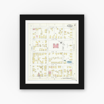 Old map wall art mockup — black gallery frame with white mat — Sanborn Fire Insurance Map from Philipsburg, Centre County, Pennsylvania (1910), Sheet #0004