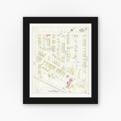 Old map wall art mockup — black gallery frame with white mat — Sanborn Fire Insurance Map from Duryea, Luzerne County, Pennsylvania (1914), Sheet #0005