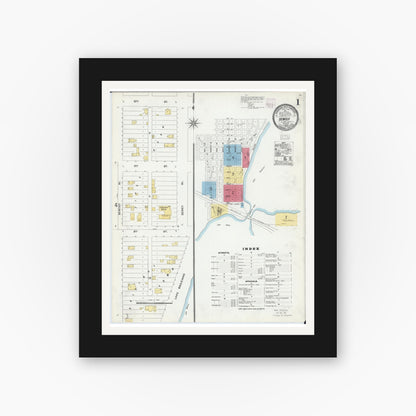 Old map wall art mockup — black gallery frame with white mat — Sanborn Fire Insurance Map from Bemidji, Beltrami County, Minnesota (1904) - Complete Map Set