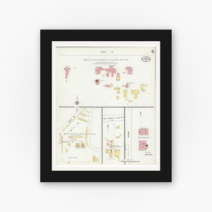 Old map wall art mockup — black gallery frame with white mat — Sanborn Fire Insurance Map from Elkhorn, Walworth County, Wisconsin (1911), Sheet #0006
