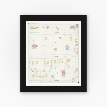 Old map wall art mockup — black gallery frame with white mat — Sanborn Fire Insurance Map from Springfield, Greene County, Missouri (1896), Sheet #0013