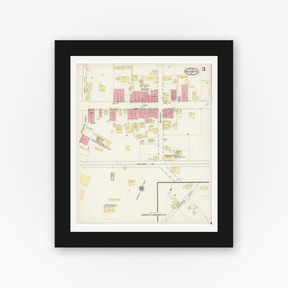 Old map wall art mockup — black gallery frame with white mat — Sanborn Fire Insurance Map from Williamston, Martin County, North Carolina (1913), Sheet #0003