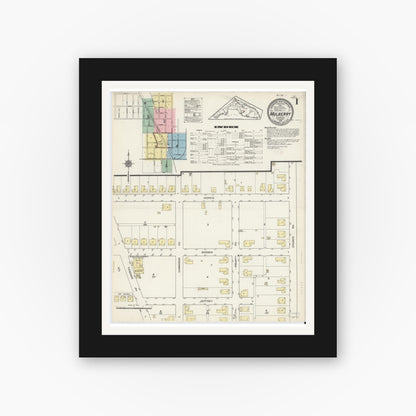 Old map wall art mockup — black gallery frame with white mat — Sanborn Fire Insurance Map from Mulberry, Polk County, Florida (1914) - Complete Map Set