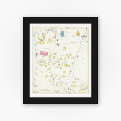 Old map wall art mockup — black gallery frame with white mat — Sanborn Fire Insurance Map from Arlington, Middlesex County, Massachusetts (1903), Sheet #0006
