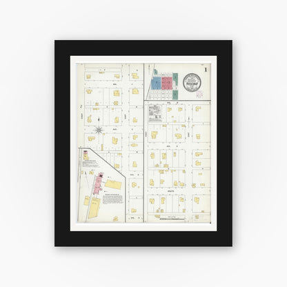 Old map wall art mockup — black gallery frame with white mat — Sanborn Fire Insurance Map from Rosebud, Falls County, Texas (1903) - Complete Map Set