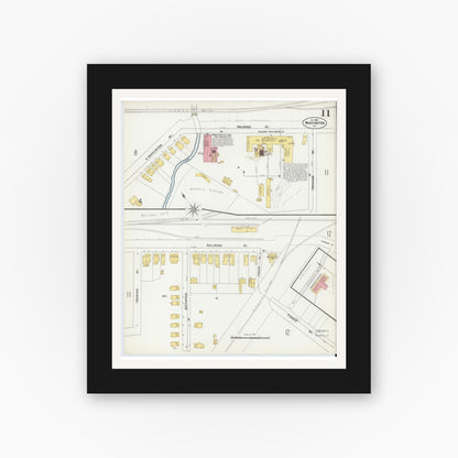 Old map wall art mockup — black gallery frame with white mat — Sanborn Fire Insurance Map from Washington, Warren County, New Jersey (1902), Sheet #0011