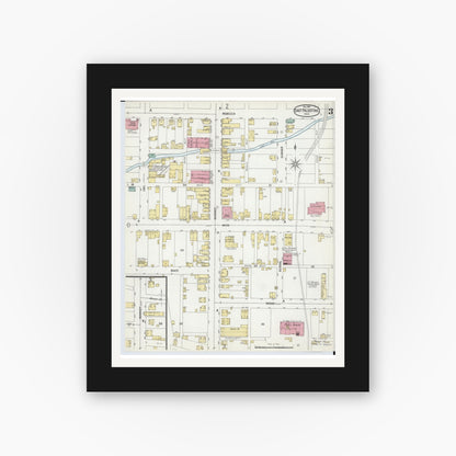 Old map wall art mockup — black gallery frame with white mat — Sanborn Fire Insurance Map from East Palestine, Columbiana County, Ohio (1901), Sheet #0003