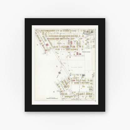 Old map wall art mockup — black gallery frame with white mat — Sanborn Fire Insurance Map from Phillipsburg, Warren County, New Jersey (1916), Sheet #0019