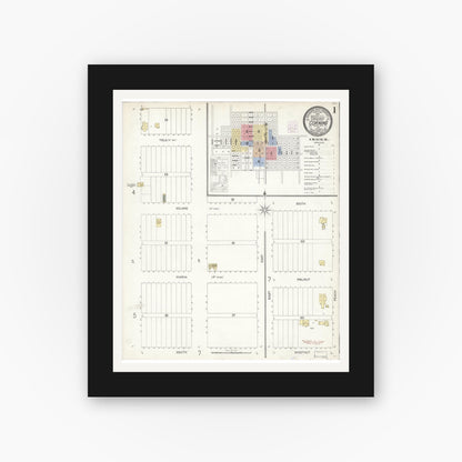 Old map wall art mockup — black gallery frame with white mat — Sanborn Fire Insurance Map from Corning, Tehama County, California (1903) - Complete Map Set