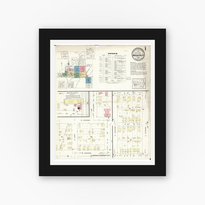 Old map wall art mockup — black gallery frame with white mat — Sanborn Fire Insurance Map from Missouri Valley, Harrison County, Iowa (1913) - Complete Map Set