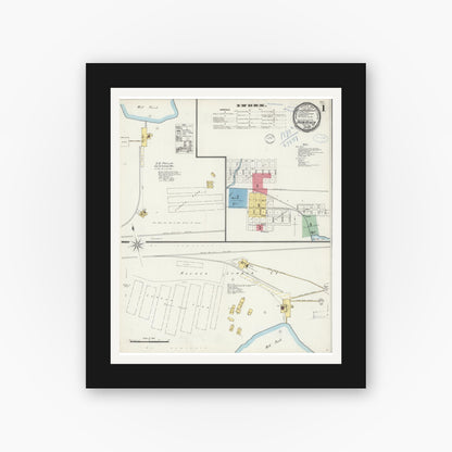 Old map wall art mockup — black gallery frame with white mat — Sanborn Fire Insurance Map from Iron River, Bayfield County, Wisconsin (1898) - Complete Map Set