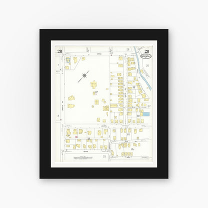 Old map wall art mockup — black gallery frame with white mat — Sanborn Fire Insurance Map from Carbondale, Lackawanna County, Pennsylvania (1923), Sheet #0028