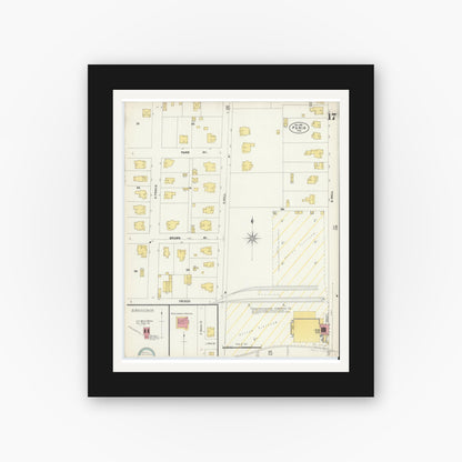 Old map wall art mockup — black gallery frame with white mat — Sanborn Fire Insurance Map from Paris, Lamar County, Texas (1902), Sheet #0017