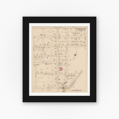 Old map wall art mockup — black gallery frame with white mat — Sanborn Fire Insurance Map from Lufkin, Angelina County, Texas (1922), Sheet #0007