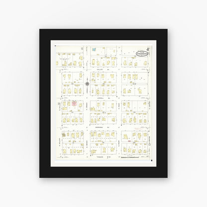 Old map wall art mockup — black gallery frame with white mat — Sanborn Fire Insurance Map from Shenandoah, Page County, Iowa (1914), Sheet #0004